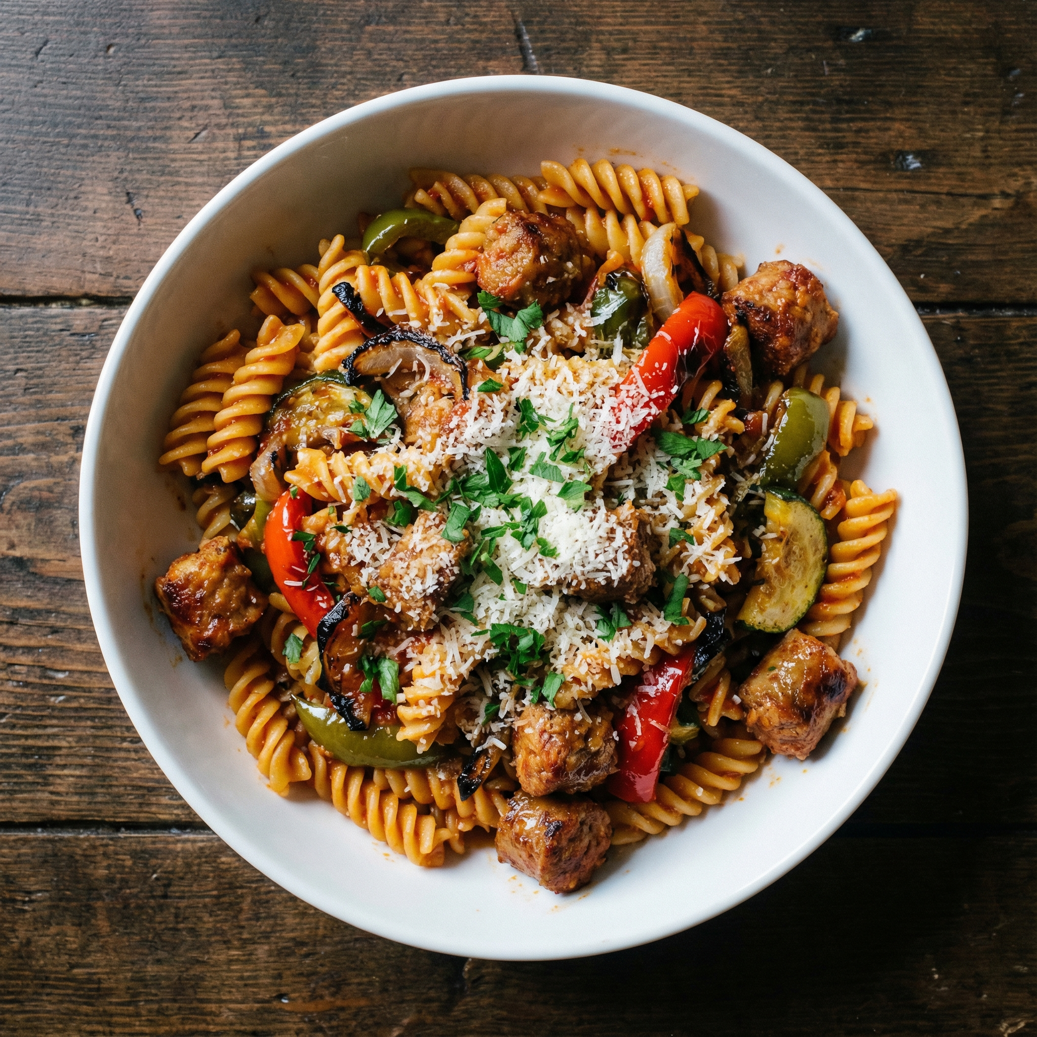 Salsiccia-Ratatouille-Pasta mit Würzöl-Kick