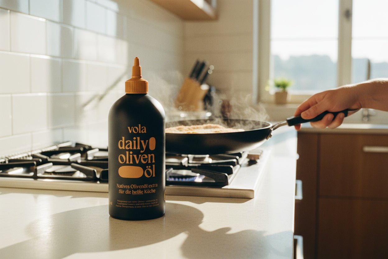 Zwei Öle, doppelter Genuss: Warum du ein Olivenöl fürs Braten & eins fürs Verfeinern brauchst - Vola Food GmbH