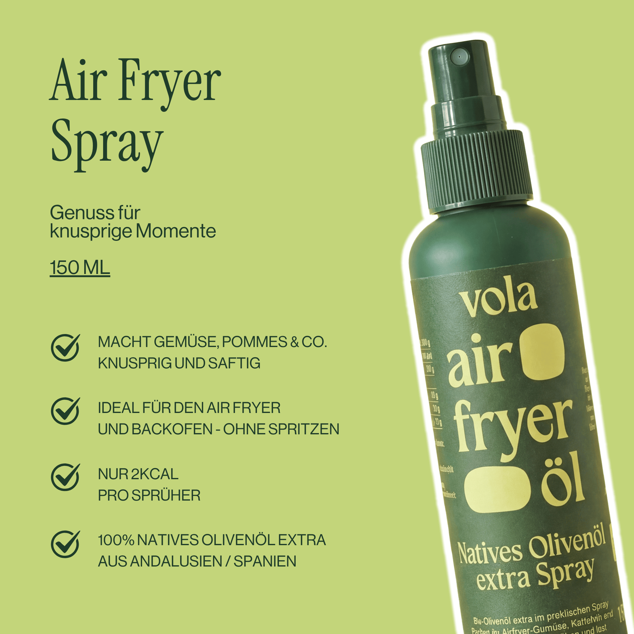 Air Fryer Spray | Olivenöl Spray für Heißluftfritteuse Vola Food GmbH - kaltgerpesstes Olivenöl