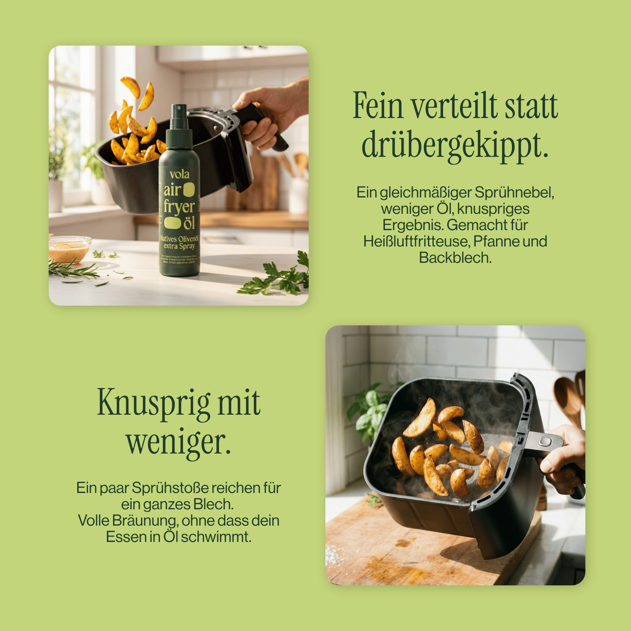 Air Fryer Spray | Olivenöl Spray für Heißluftfritteuse Vola Food GmbH - kaltgerpesstes Olivenöl