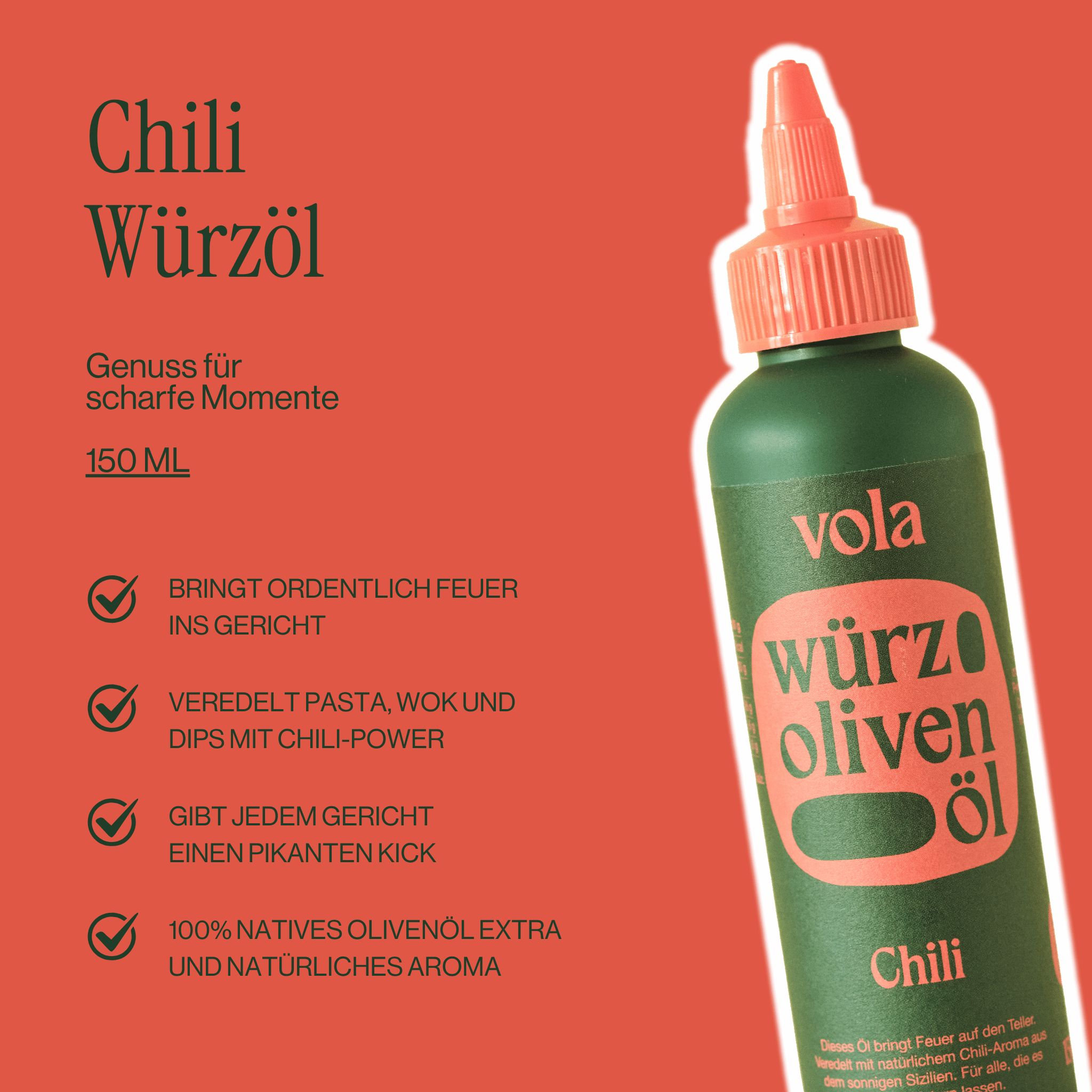 Chiliöl | Scharfes Olivenöl für Pasta & Wok Vola Food GmbH - kaltgerpesstes Olivenöl