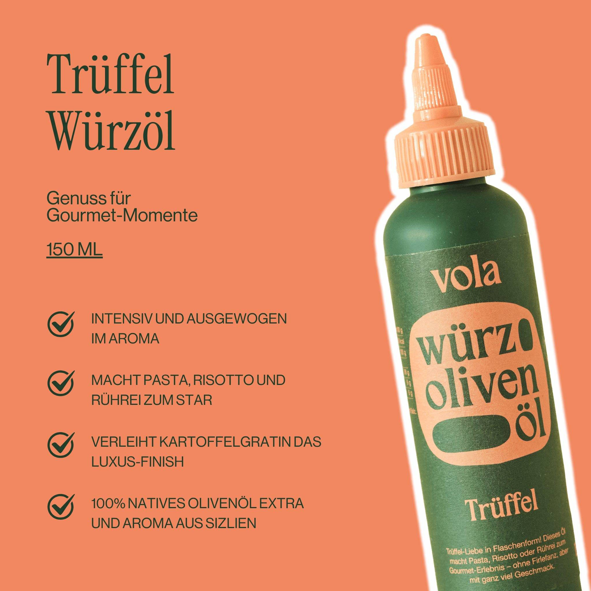 Trüffelöl | Edles Aroma für Pasta & Steak Vola Food GmbH - kaltgerpesstes Olivenöl