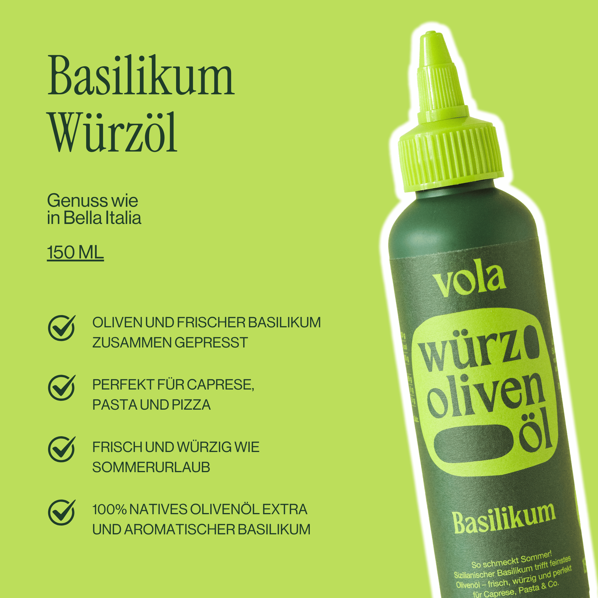 Basilikumöl | Mediterranes Olivenöl mit Basilikum Vola Food GmbH - kaltgerpesstes Olivenöl